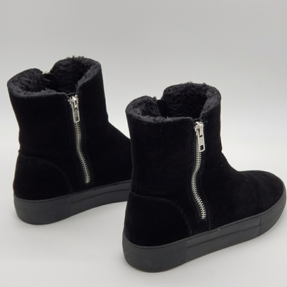 J/Slides Trulie Water Resistant Suede Platform Wedge Ankle Bootie with Faux Fur - Picture 8 of 13